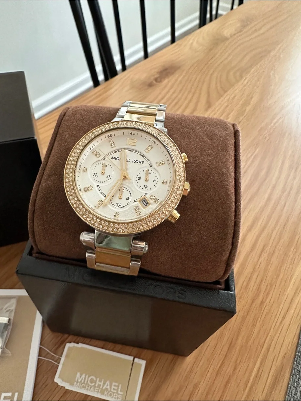 Michael Kors Gold and Silver Crystal-Accent Chronograph Watch